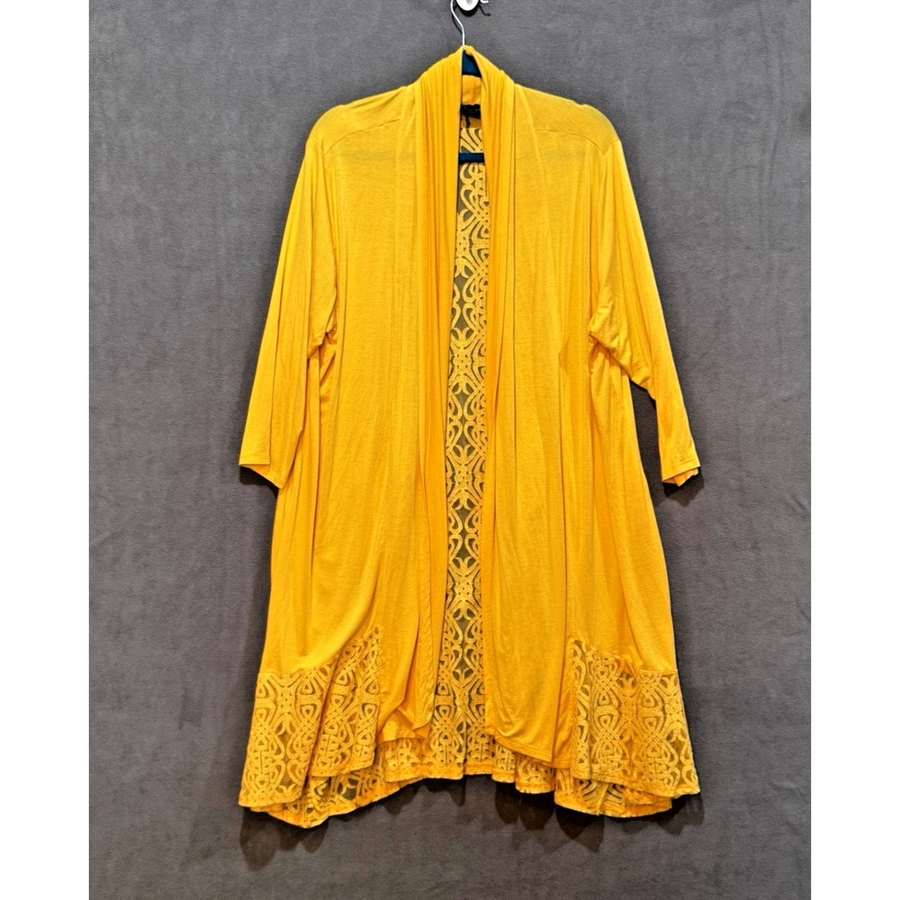 Lavanya Woman Yellow Lace Back Open Front Cardigan Plus Size 3X Boho Festival
